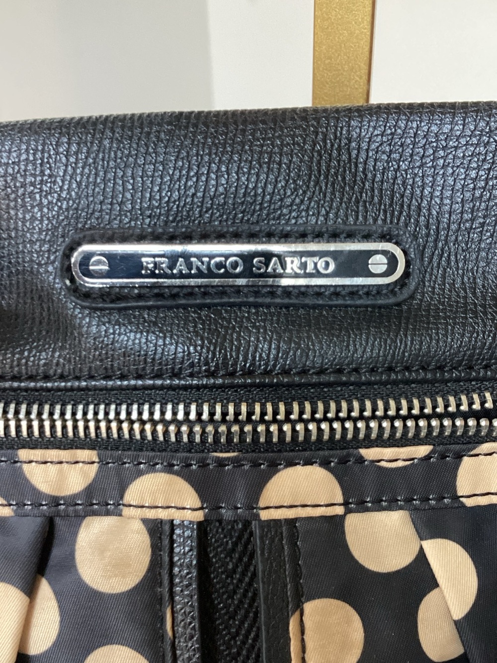 Franco Sarto Black and Cream Polka Dot Crossbody Bag - Picture 2 of 6